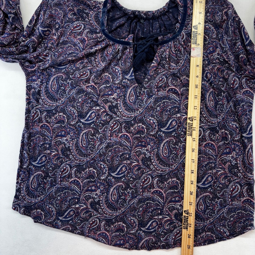 Lucky Brand Tops Bundle Women Large Blue Paisley Peasant Black Floral Tee 2 lot - Picture 6 of 11